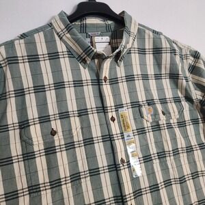Carhartt Regular Fit Short Sleeve Green Plaid Men Shirt 4XL Button Down NWT